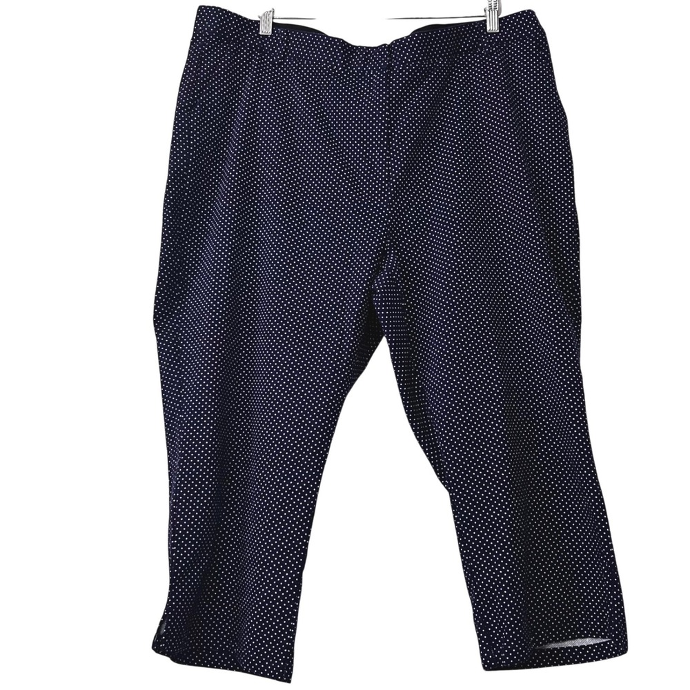 Urban Diction Women's 2X Navy Blue White Polka Dot Cropped Pants Career Preppy
